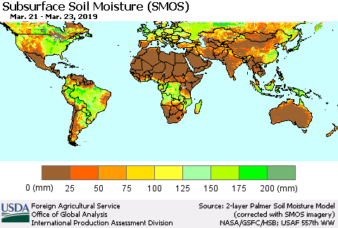World Subsurface Soil Moisture (SMOS) Thematic Map For 3/18/2019 - 3/24/2019