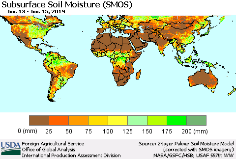 World Subsurface Soil Moisture (SMOS) Thematic Map For 6/10/2019 - 6/16/2019