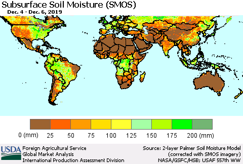 World Subsurface Soil Moisture (SMOS) Thematic Map For 12/2/2019 - 12/8/2019