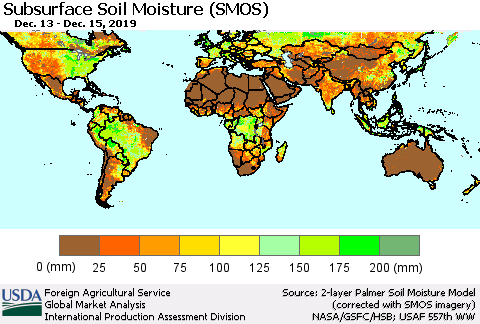World Subsurface Soil Moisture (SMOS) Thematic Map For 12/9/2019 - 12/15/2019