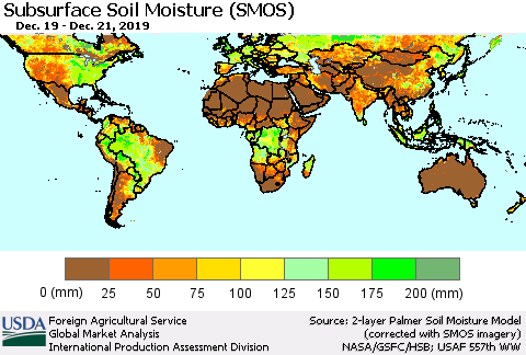 World Subsurface Soil Moisture (SMOS) Thematic Map For 12/16/2019 - 12/22/2019