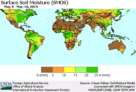 World Surface Soil Moisture (SMOS) Thematic Map For 5/6/2019 - 5/12/2019