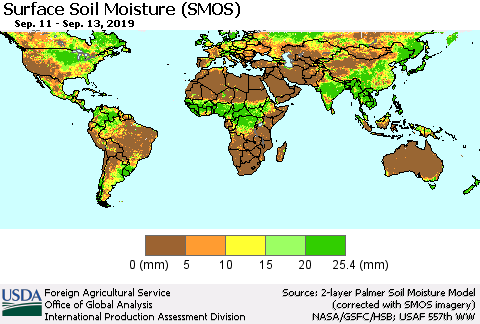 World Surface Soil Moisture (SMOS) Thematic Map For 9/9/2019 - 9/15/2019