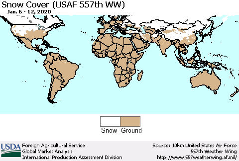 World Snow Cover (USAF 557th WW) Thematic Map For 1/6/2020 - 1/12/2020