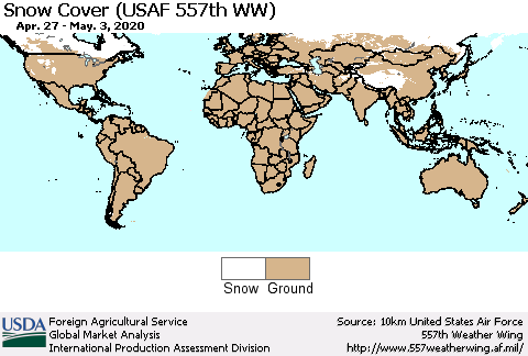 World Snow Cover (USAF 557th WW) Thematic Map For 4/27/2020 - 5/3/2020
