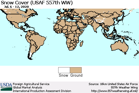 World Snow Cover (USAF 557th WW) Thematic Map For 7/6/2020 - 7/12/2020