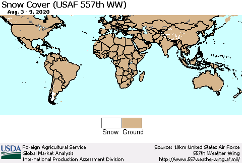 World Snow Cover (USAF 557th WW) Thematic Map For 8/3/2020 - 8/9/2020