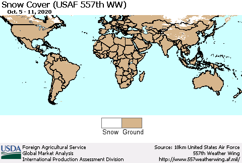 World Snow Cover (USAF 557th WW) Thematic Map For 10/5/2020 - 10/11/2020