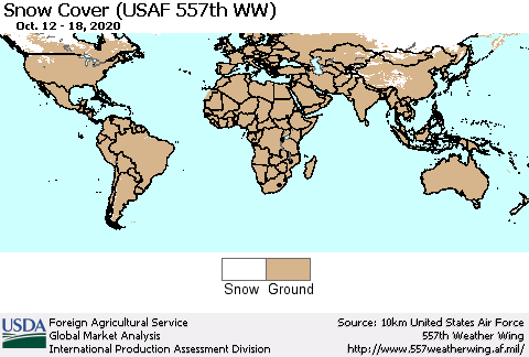 World Snow Cover (USAF 557th WW) Thematic Map For 10/12/2020 - 10/18/2020