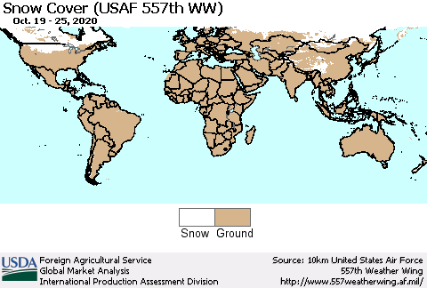 World Snow Cover (USAF 557th WW) Thematic Map For 10/19/2020 - 10/25/2020