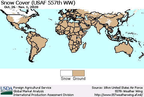World Snow Cover (USAF 557th WW) Thematic Map For 10/26/2020 - 11/1/2020