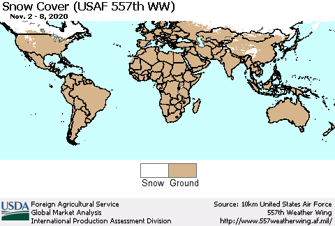 World Snow Cover (USAF 557th WW) Thematic Map For 11/2/2020 - 11/8/2020