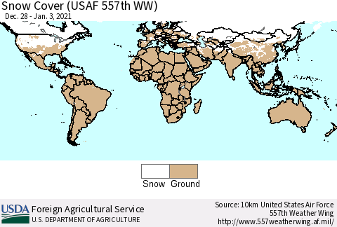 World Snow Cover (USAF 557th WW) Thematic Map For 12/28/2020 - 1/3/2021