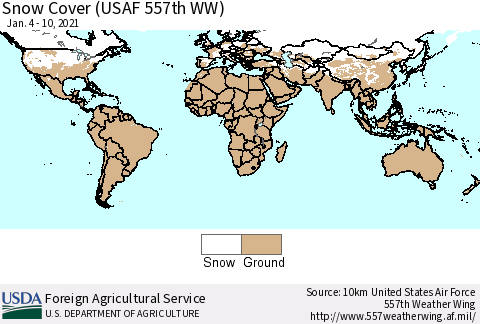 World Snow Cover (USAF 557th WW) Thematic Map For 1/4/2021 - 1/10/2021