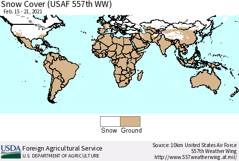 World Snow Cover (USAF 557th WW) Thematic Map For 2/15/2021 - 2/21/2021