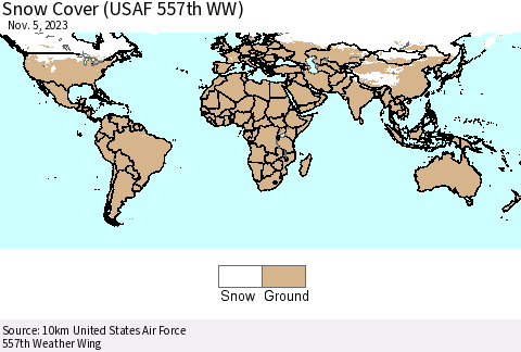 World Snow Cover (USAF 557th WW) Thematic Map For 10/30/2023 - 11/5/2023