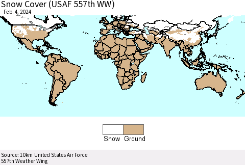 World Snow Cover (USAF 557th WW) Thematic Map For 1/29/2024 - 2/4/2024