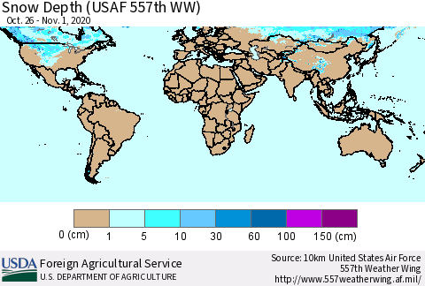 World Snow Depth (USAF 557th WW) Thematic Map For 10/26/2020 - 11/1/2020