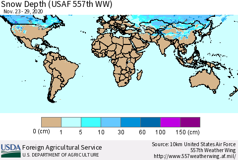 World Snow Depth (USAF 557th WW) Thematic Map For 11/23/2020 - 11/29/2020