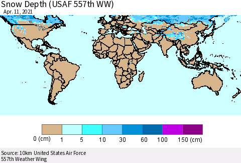 World Snow Depth (USAF 557th WW) Thematic Map For 4/5/2021 - 4/11/2021