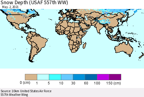 World Snow Depth (USAF 557th WW) Thematic Map For 4/26/2021 - 5/2/2021