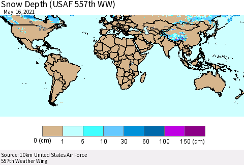 World Snow Depth (USAF 557th WW) Thematic Map For 5/10/2021 - 5/16/2021