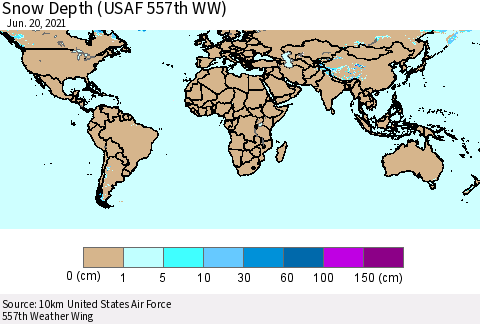 World Snow Depth (USAF 557th WW) Thematic Map For 6/14/2021 - 6/20/2021