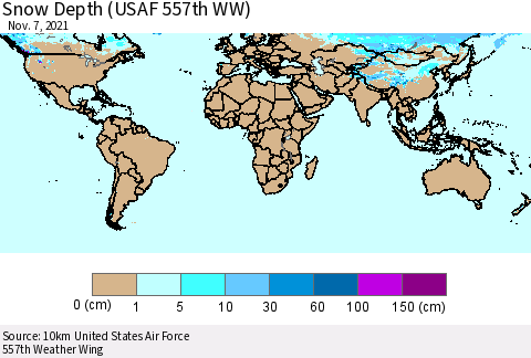 World Snow Depth (USAF 557th WW) Thematic Map For 11/1/2021 - 11/7/2021
