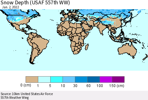 World Snow Depth (USAF 557th WW) Thematic Map For 12/27/2021 - 1/2/2022