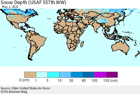 World Snow Depth (USAF 557th WW) Thematic Map For 4/25/2022 - 5/1/2022