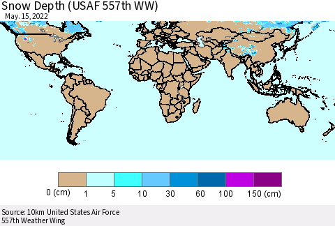 World Snow Depth (USAF 557th WW) Thematic Map For 5/9/2022 - 5/15/2022