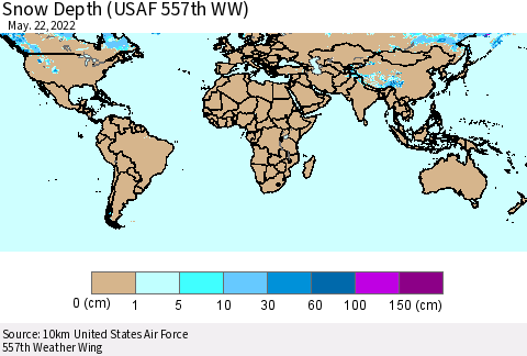 World Snow Depth (USAF 557th WW) Thematic Map For 5/16/2022 - 5/22/2022