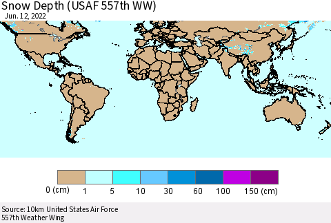 World Snow Depth (USAF 557th WW) Thematic Map For 6/6/2022 - 6/12/2022