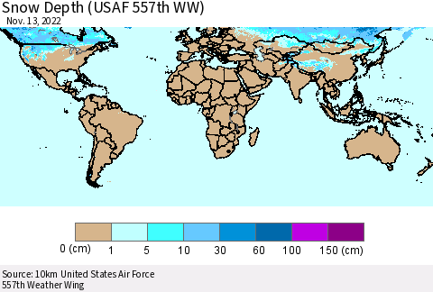 World Snow Depth (USAF 557th WW) Thematic Map For 11/7/2022 - 11/13/2022