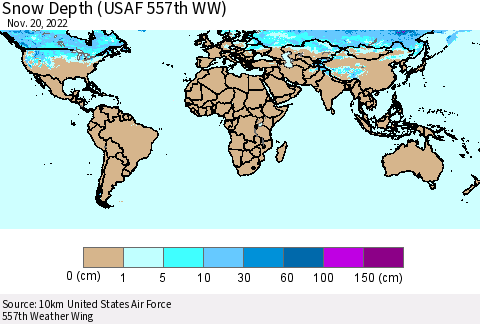 World Snow Depth (USAF 557th WW) Thematic Map For 11/14/2022 - 11/20/2022