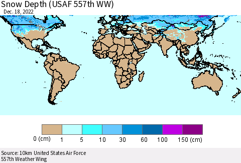World Snow Depth (USAF 557th WW) Thematic Map For 12/12/2022 - 12/18/2022