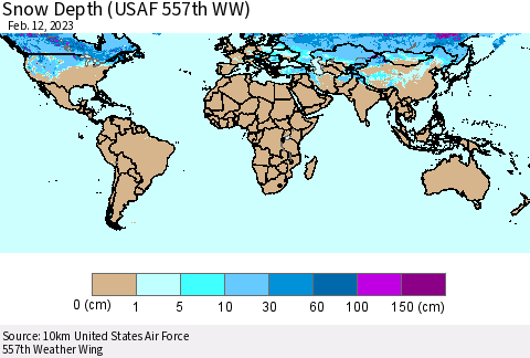 World Snow Depth (USAF 557th WW) Thematic Map For 2/6/2023 - 2/12/2023