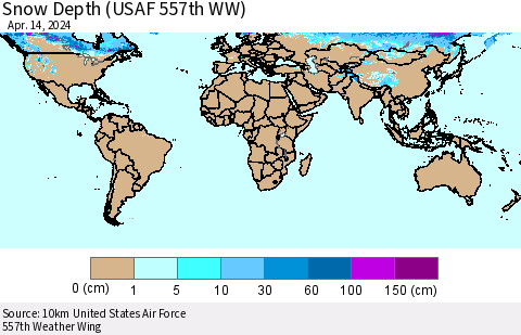 World Snow Depth (USAF 557th WW) Thematic Map For 4/8/2024 - 4/14/2024