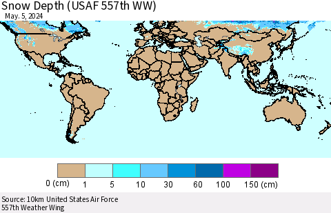 World Snow Depth (USAF 557th WW) Thematic Map For 4/29/2024 - 5/5/2024