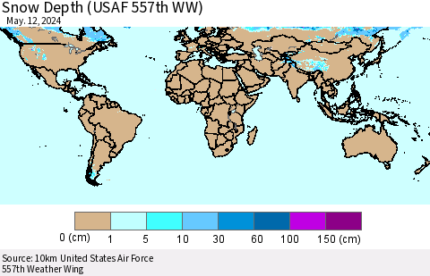 World Snow Depth (USAF 557th WW) Thematic Map For 5/6/2024 - 5/12/2024