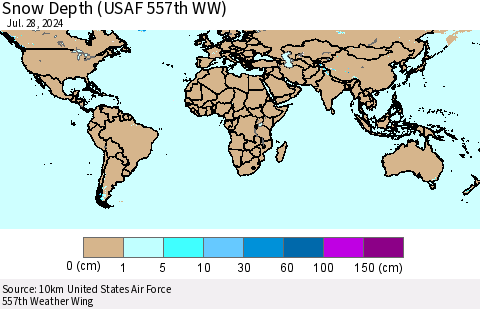 World Snow Depth (USAF 557th WW) Thematic Map For 7/22/2024 - 7/28/2024