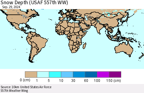 World Snow Depth (USAF 557th WW) Thematic Map For 9/23/2024 - 9/29/2024