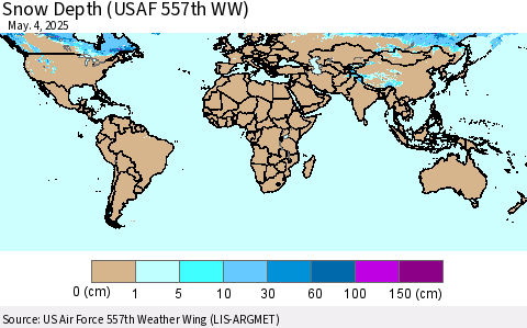 World Snow Depth (USAF 557th WW) Thematic Map For 4/28/2025 - 5/4/2025