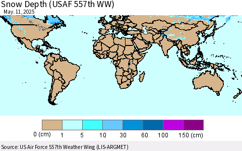 World Snow Depth (USAF 557th WW) Thematic Map For 5/5/2025 - 5/11/2025