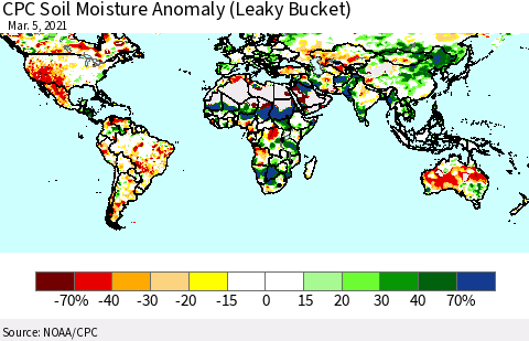 World CPC Soil Moisture Anomaly (Leaky Bucket) Thematic Map For 3/1/2021 - 3/5/2021