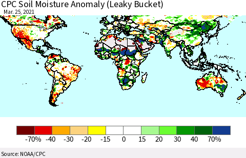 World CPC Soil Moisture Anomaly (Leaky Bucket) Thematic Map For 3/21/2021 - 3/25/2021