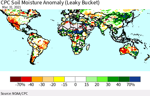 World CPC Soil Moisture Anomaly (Leaky Bucket) Thematic Map For 3/26/2021 - 3/31/2021