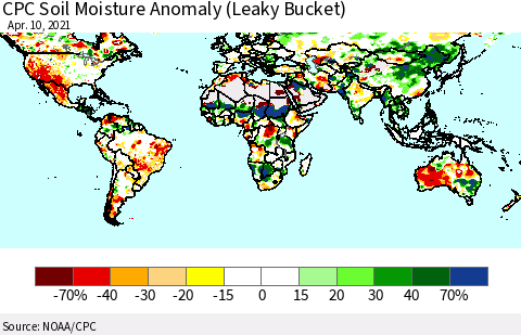 World CPC Soil Moisture Anomaly (Leaky Bucket) Thematic Map For 4/6/2021 - 4/10/2021