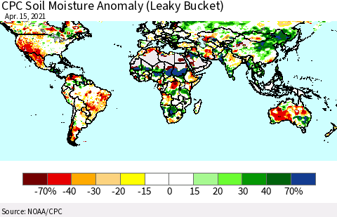 World CPC Soil Moisture Anomaly (Leaky Bucket) Thematic Map For 4/11/2021 - 4/15/2021