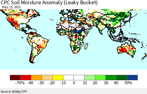 World CPC Soil Moisture Anomaly (Leaky Bucket) Thematic Map For 5/11/2021 - 5/15/2021